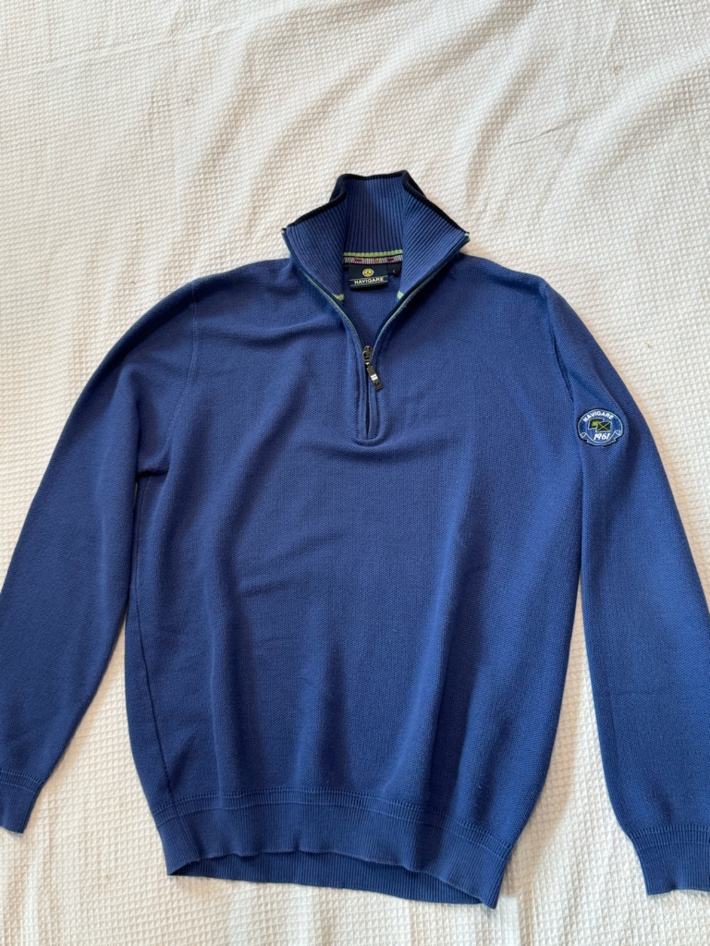 Navigare Blue Quarter-Zip Sweater with Logo Patch - Men's